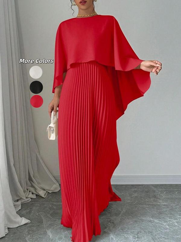 Norie | Elegant Pleated Cloak-Sleeve Maxi Dress