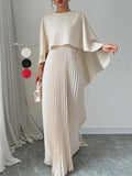 Norie | Elegant Pleated Cloak-Sleeve Maxi Dress