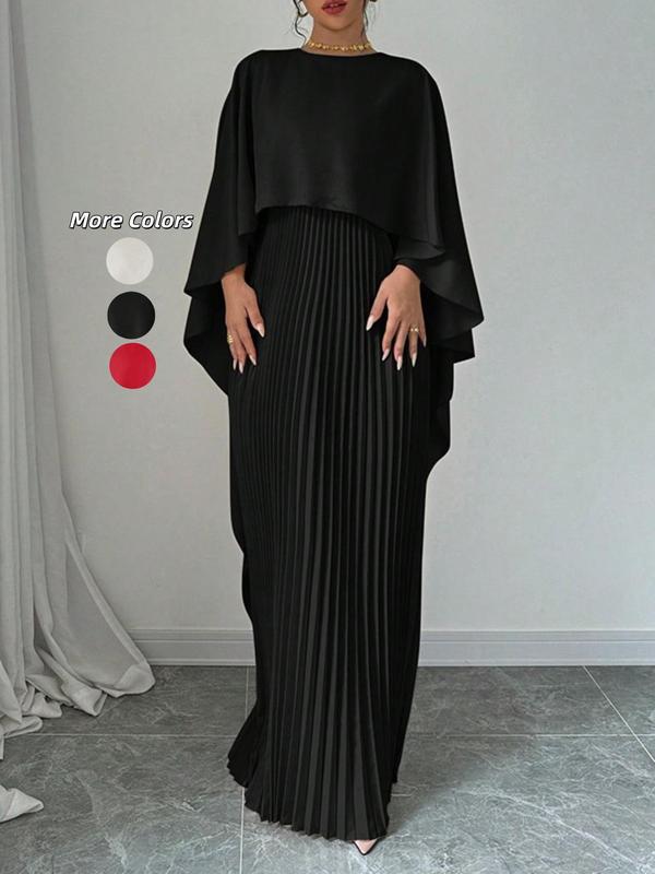 Norie | Elegant Pleated Cloak-Sleeve Maxi Dress