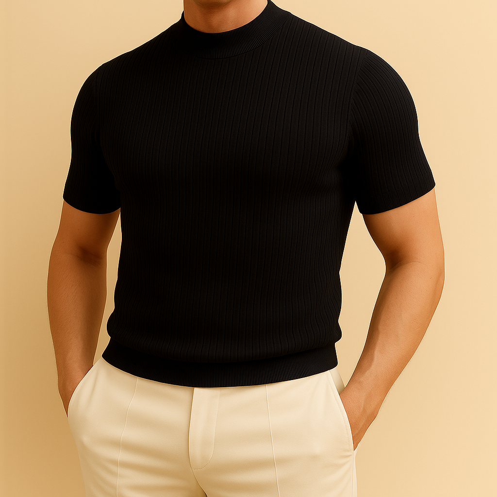 David - Turtleneck Ribbed Knit Tee