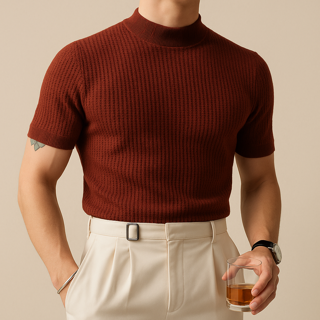 David - Turtleneck Ribbed Knit Tee