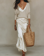 Luna™ | Elegant Satin Midi Set with Sweater