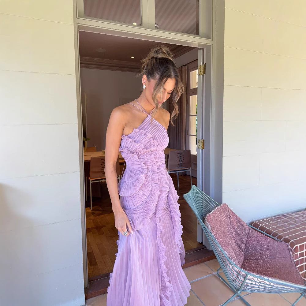 Ella | Elegant Halter Neck Lotus Summer Maxi Dress