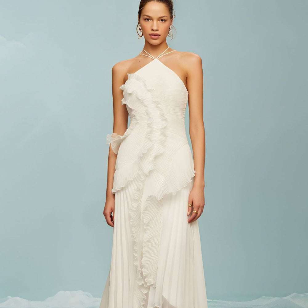Ella | Elegant Halter Neck Lotus Summer Maxi Dress