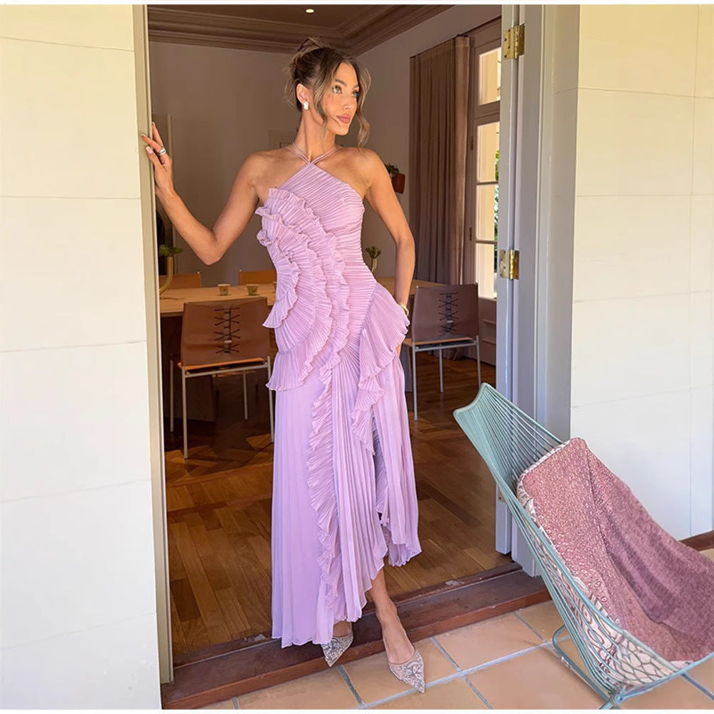 Ella | Elegant Halter Neck Lotus Summer Maxi Dress