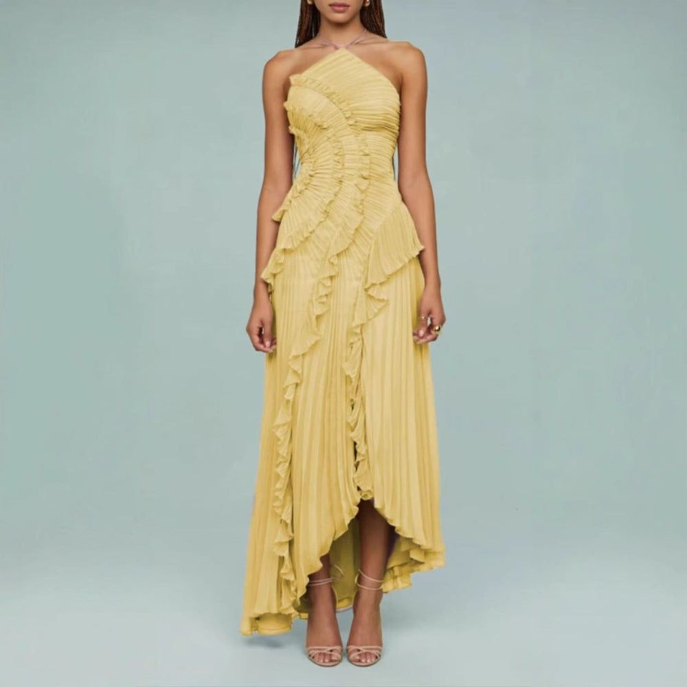 Ella | Elegant Halter Neck Lotus Summer Maxi Dress