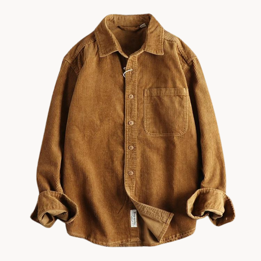 Gavin - Classic Brown Corduroy Long Sleeve Shirt