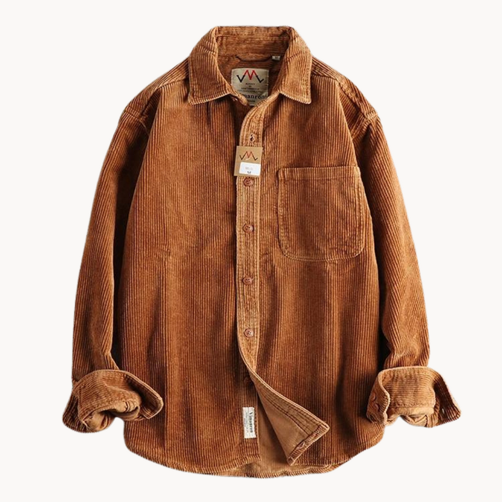 Gavin - Classic Brown Corduroy Long Sleeve Shirt