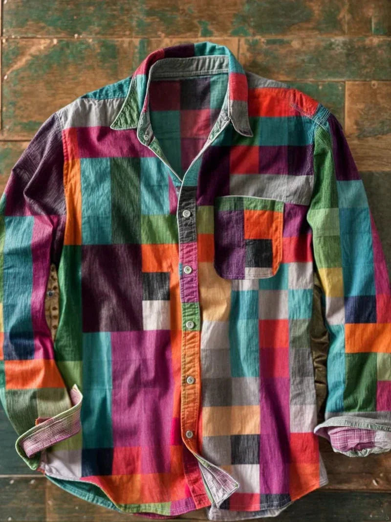 Zavian - Artistic Patchwork Button-Up Shirt