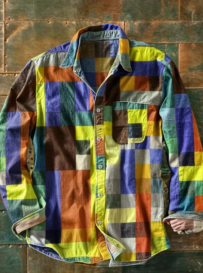 Zavian - Artistic Patchwork Button-Up Shirt