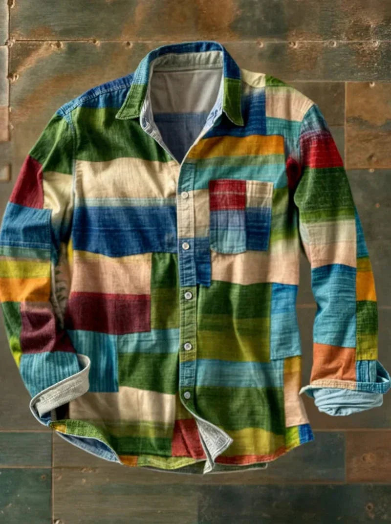 Zavian - Artistic Patchwork Button-Up Shirt