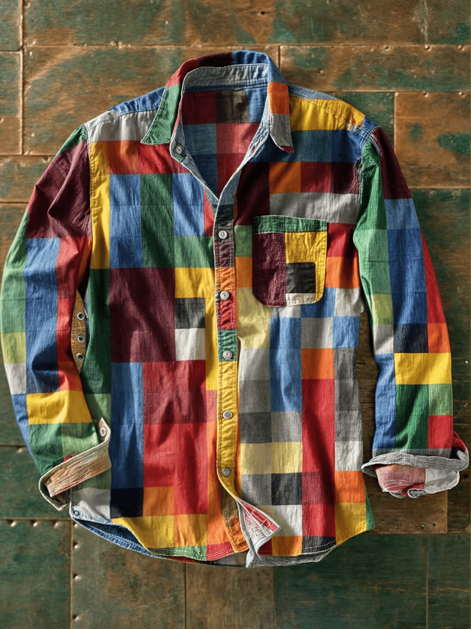 Zavian - Artistic Patchwork Button-Up Shirt