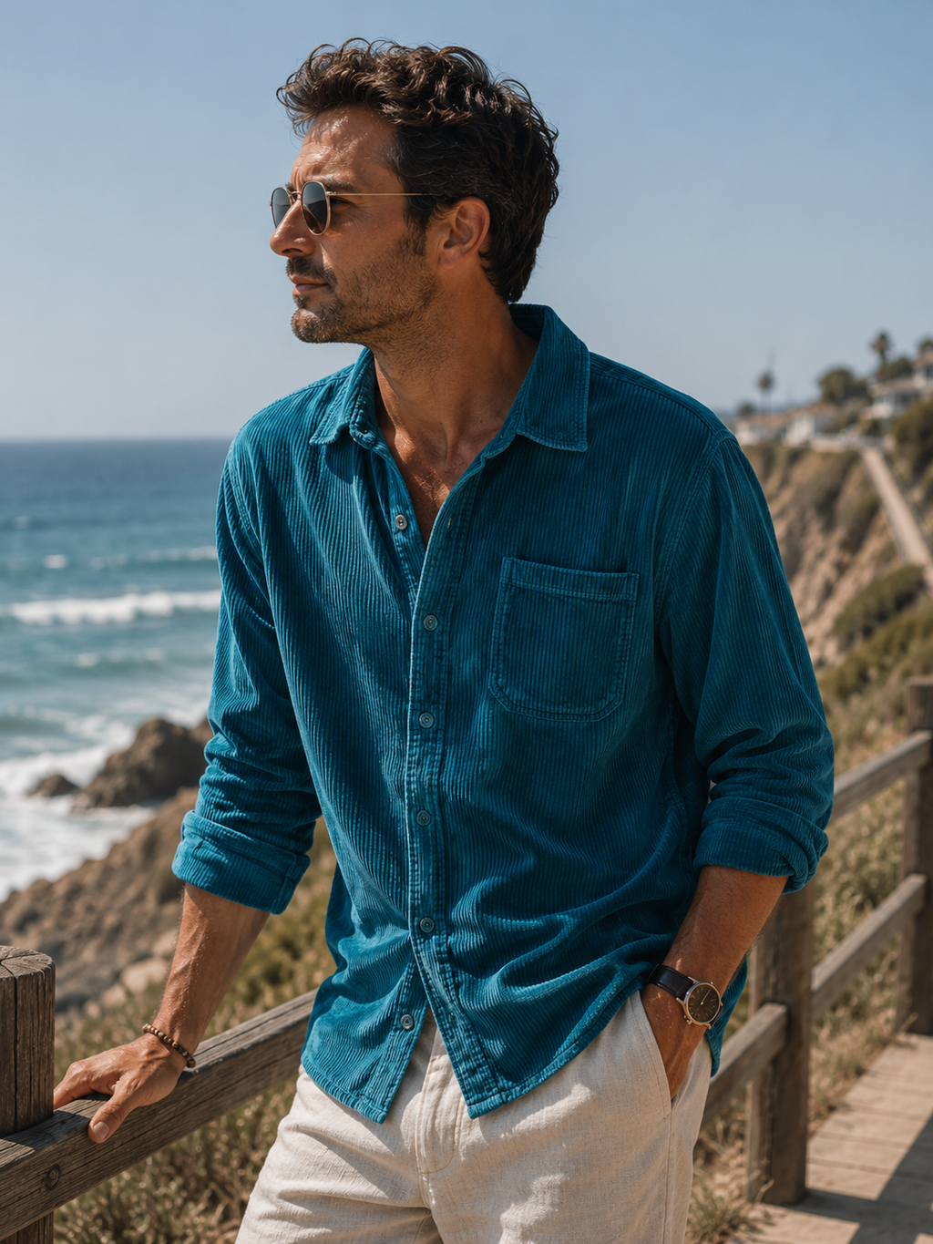 Gavin - Classic Brown Corduroy Long Sleeve Shirt