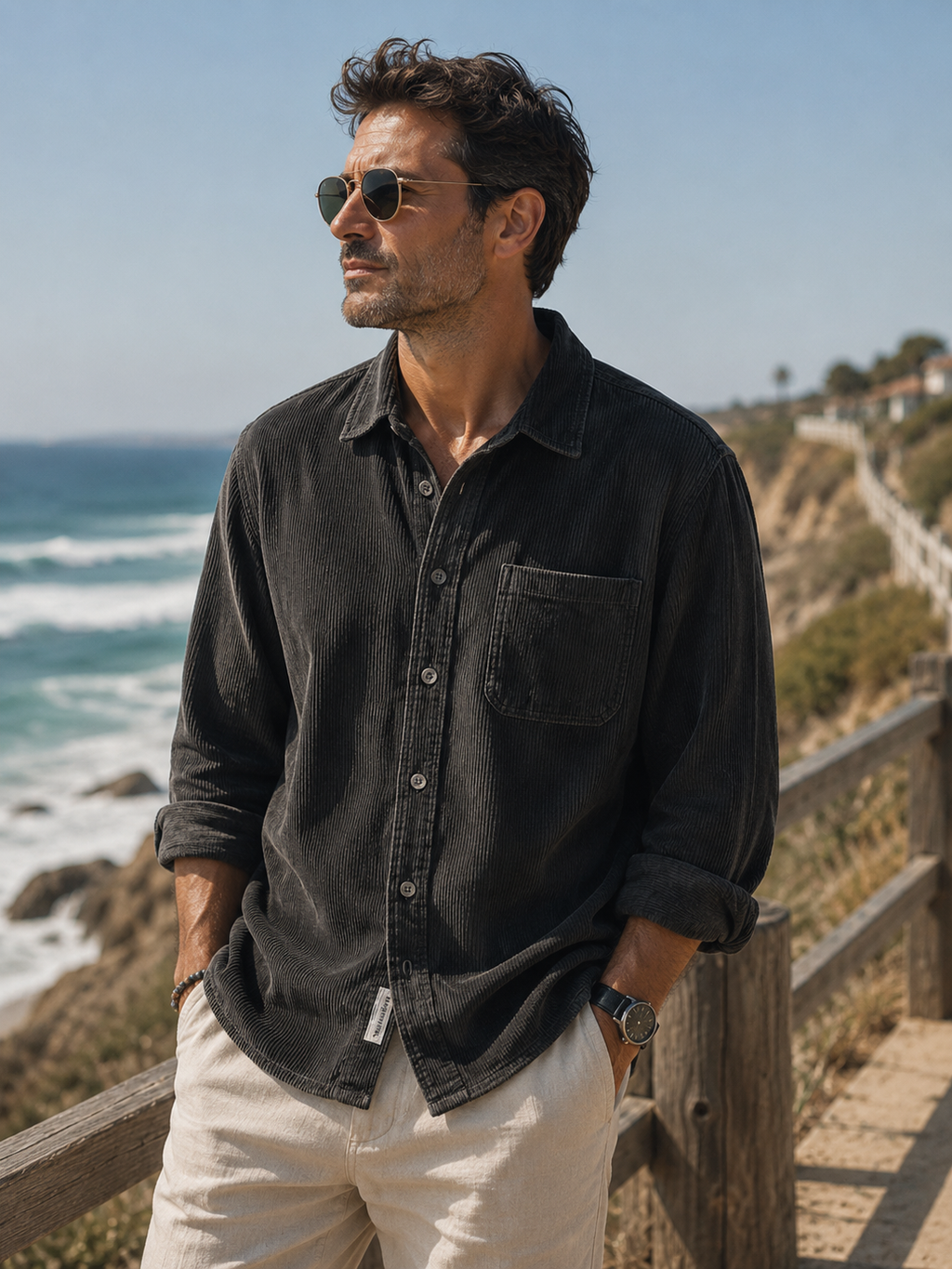 Gavin - Classic Brown Corduroy Long Sleeve Shirt