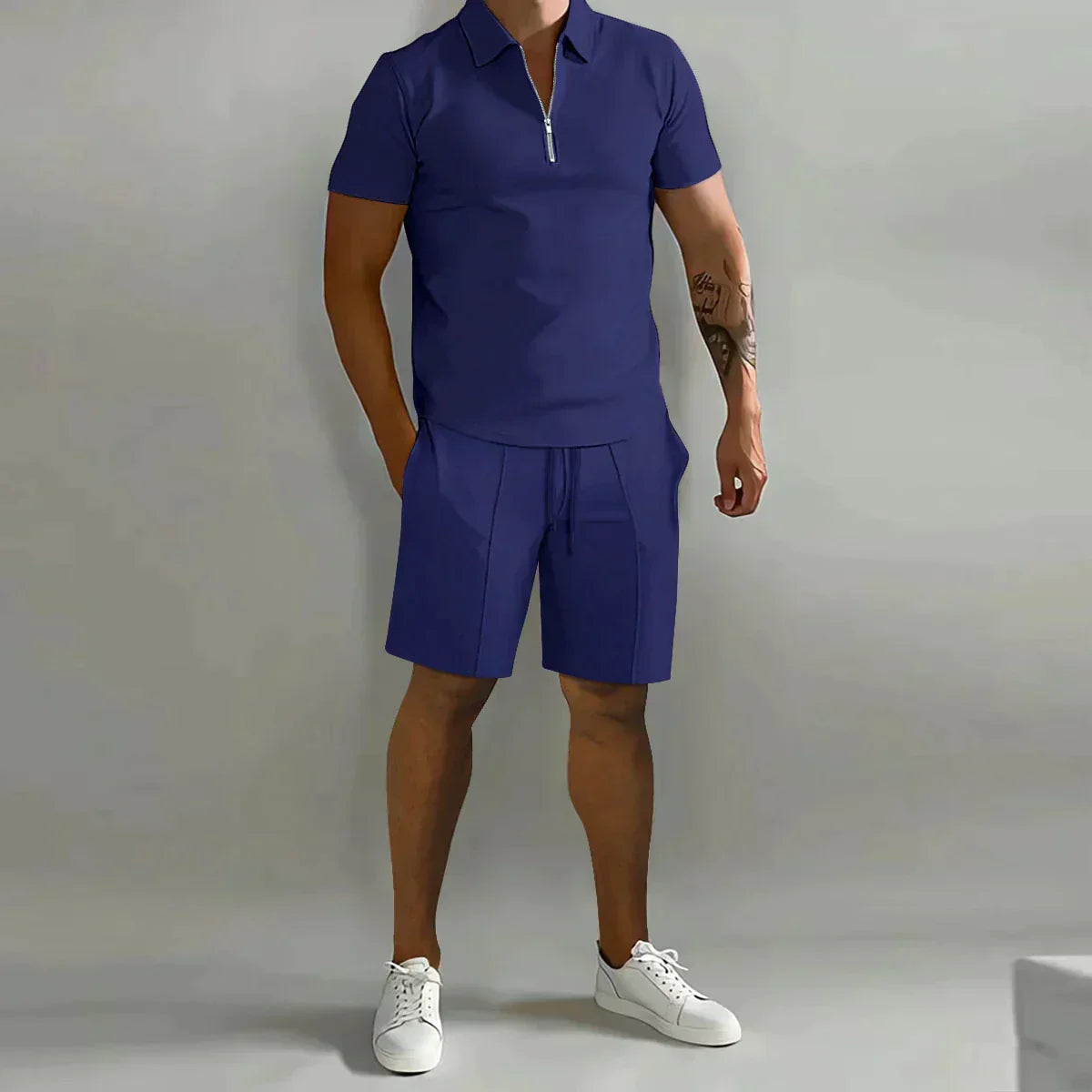 Larry - Casual Zip Polo Shirt & Shorts Matching Set