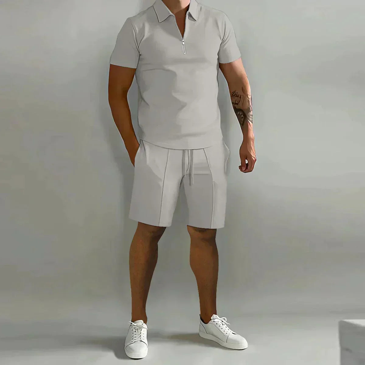 Larry - Casual Zip Polo Shirt & Shorts Matching Set