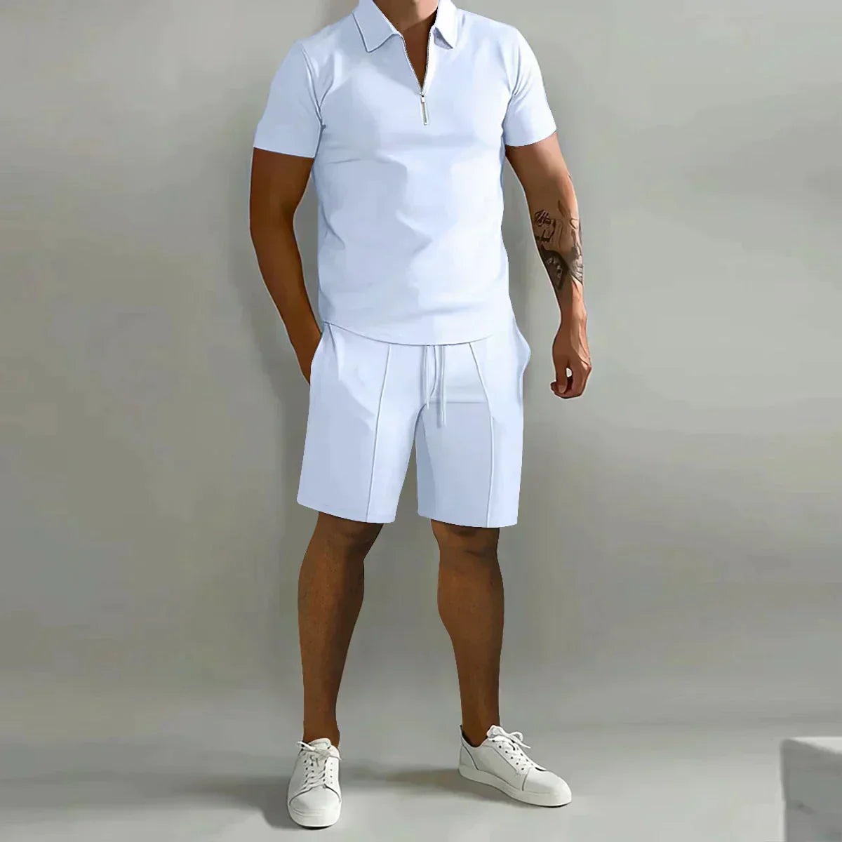 Larry - Casual Zip Polo Shirt & Shorts Matching Set