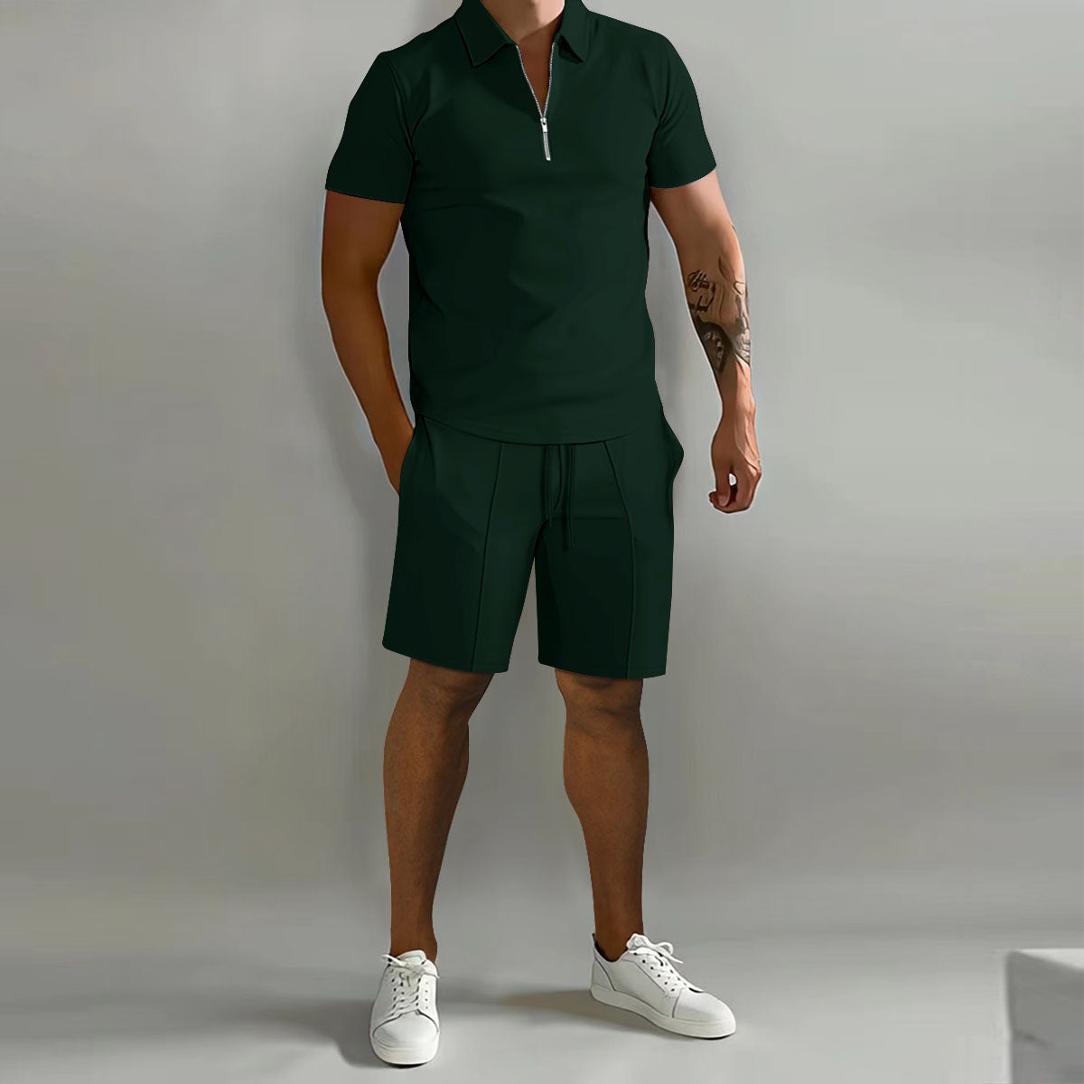 Larry - Casual Zip Polo Shirt & Shorts Matching Set