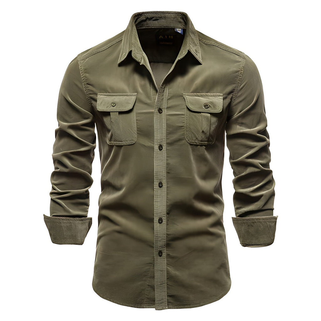 Brian - Classic Military Style Button-Up Shirt